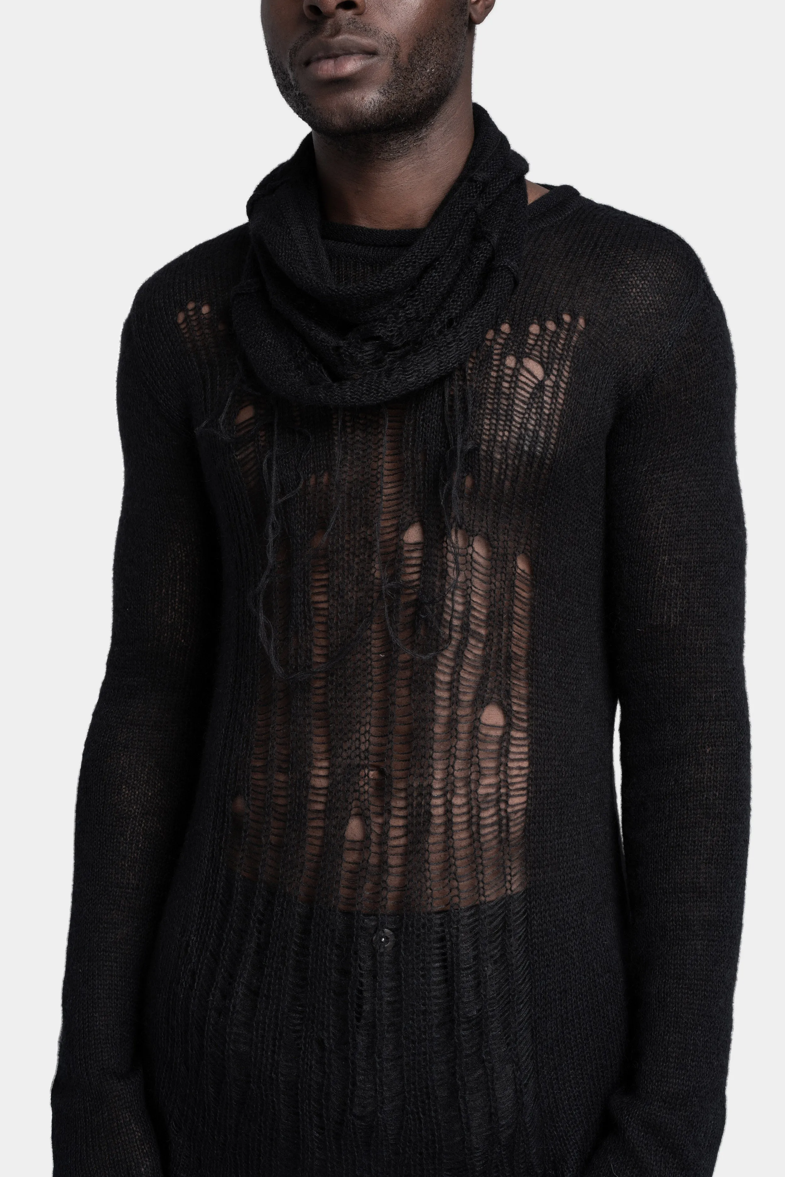 Distressed knit sweater, Black