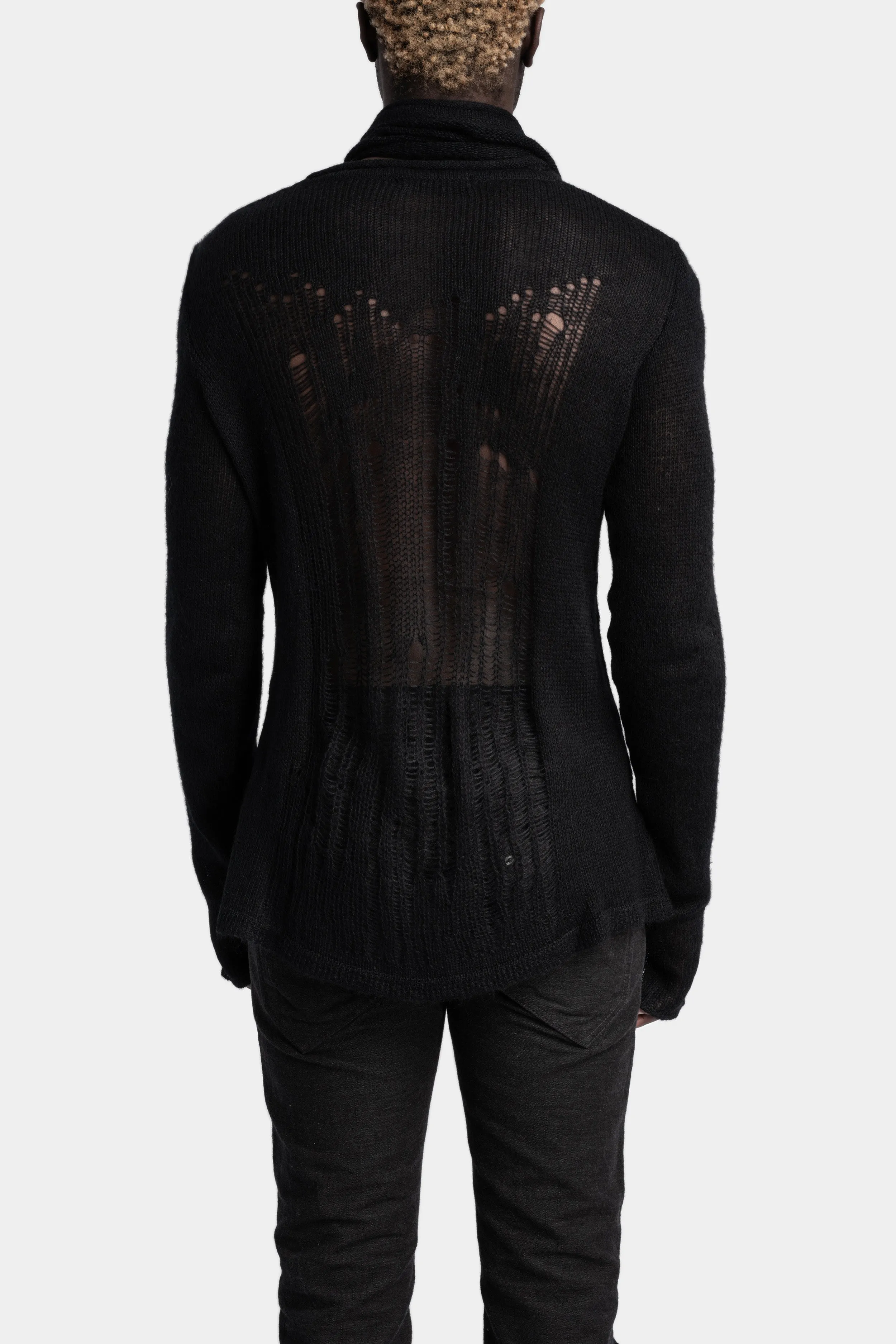 Distressed knit sweater, Black