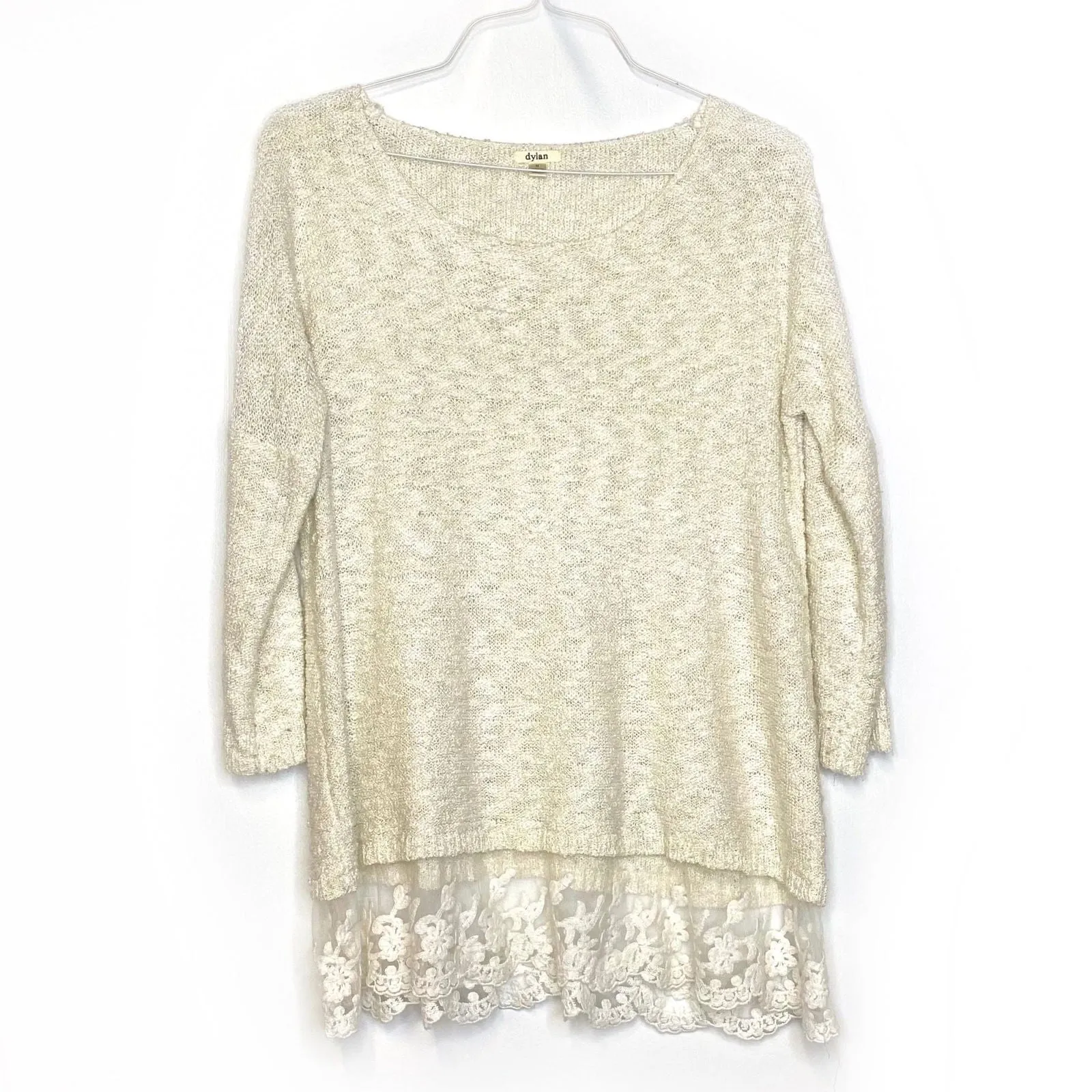 Dylan Womens Size M Cream Soft Sweater Top Lace L/s Pre-Owned