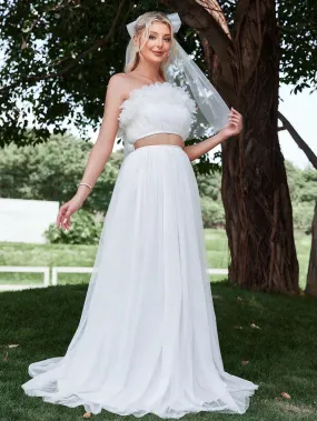 Floral Applique Tube Top & Mesh Maxi Skirt