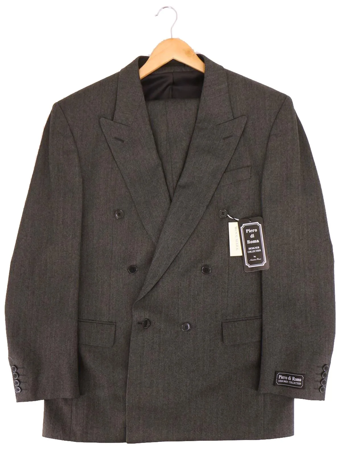 Forties Look Dark Grey Herringbone Wool Suit