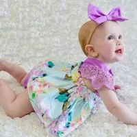 Girls Floral Romper Dress & Headband Set