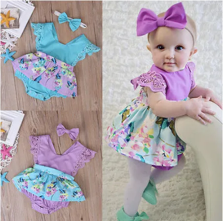 Girls Floral Romper Dress & Headband Set