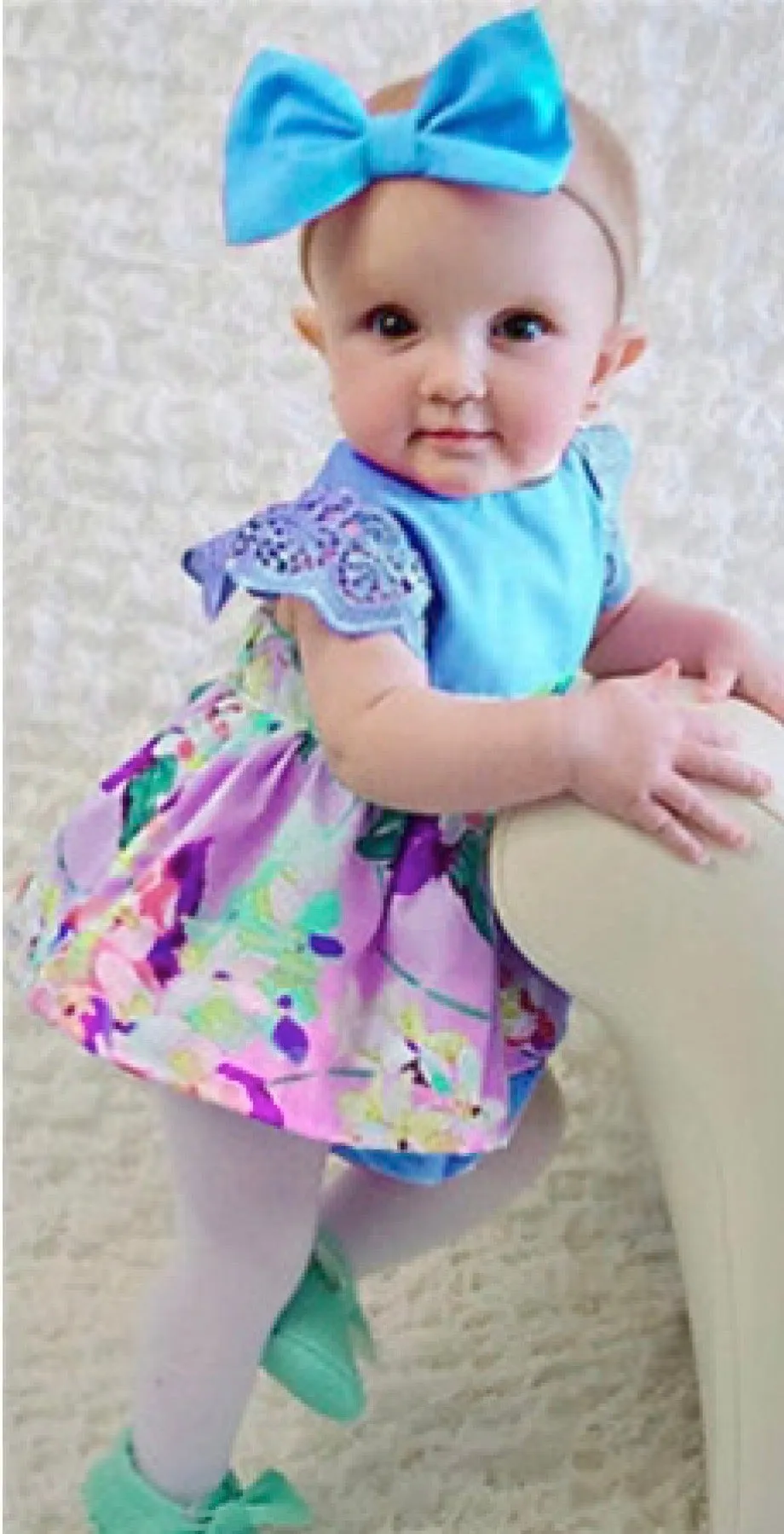 Girls Floral Romper Dress & Headband Set