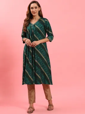 Green Stripe Printed Kurta