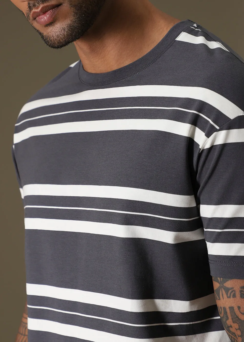 Grey Stripped Regular T-shirt