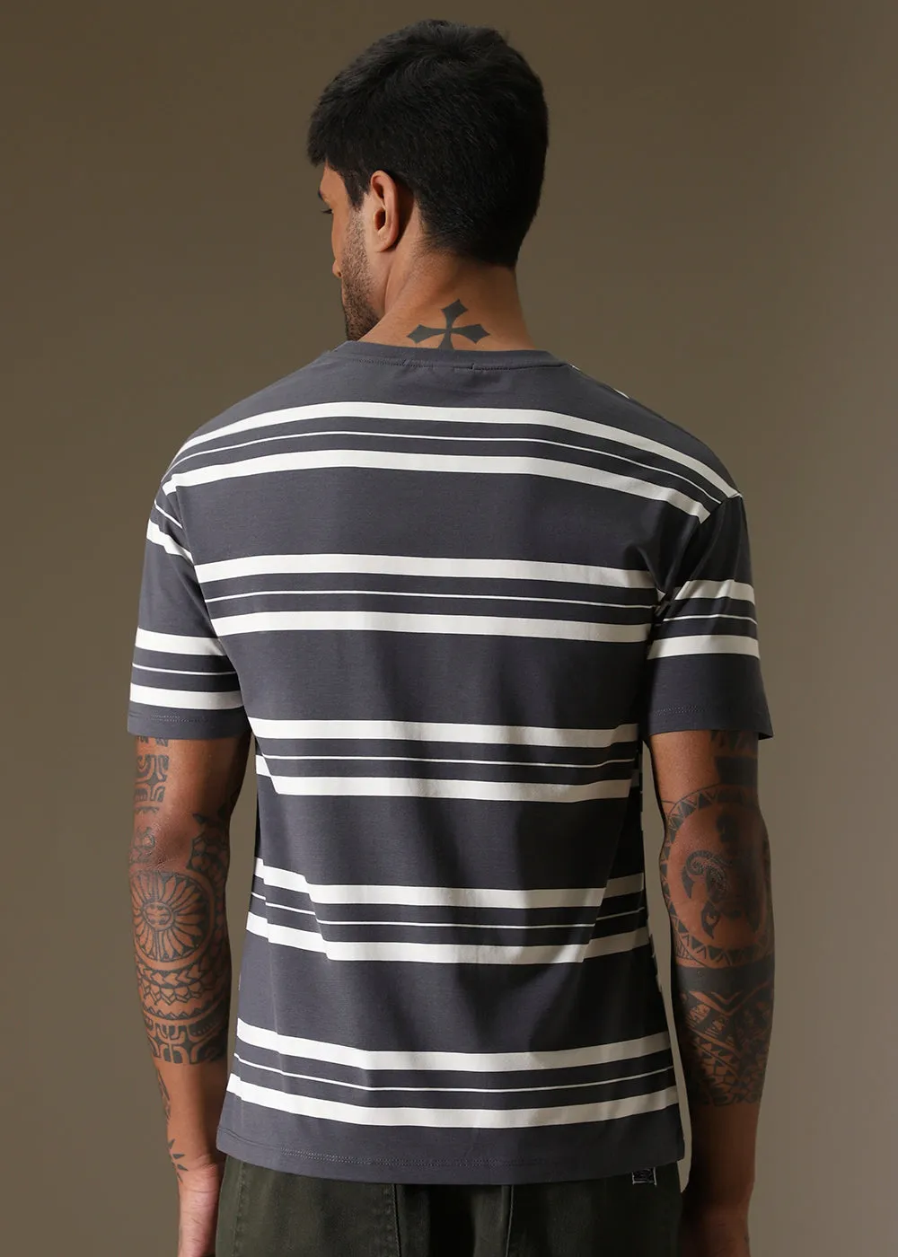 Grey Stripped Regular T-shirt