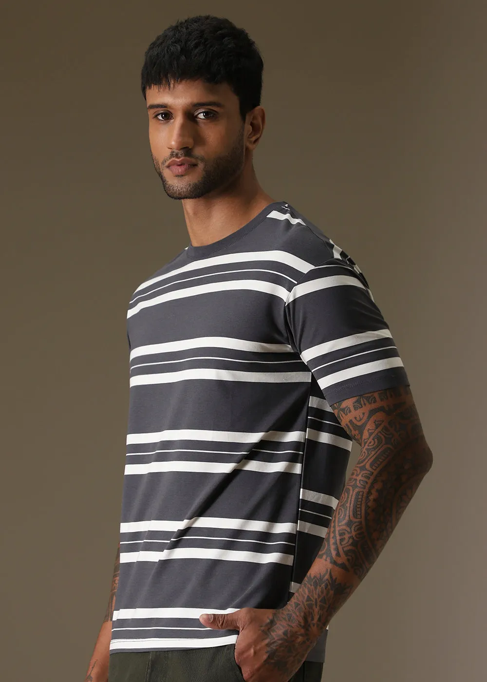 Grey Stripped Regular T-shirt