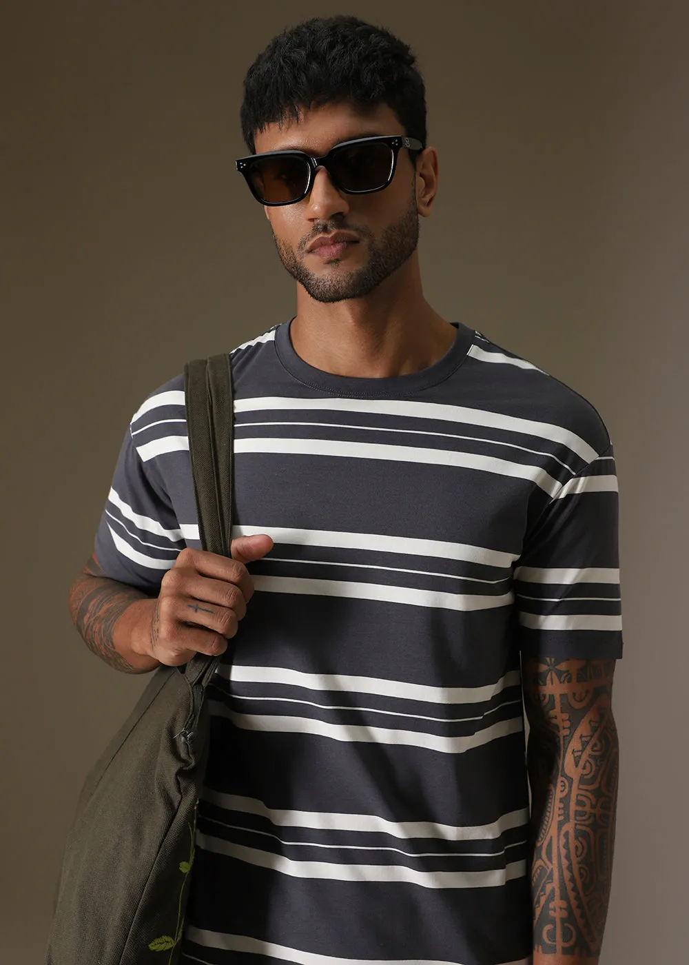 Grey Stripped Regular T-shirt