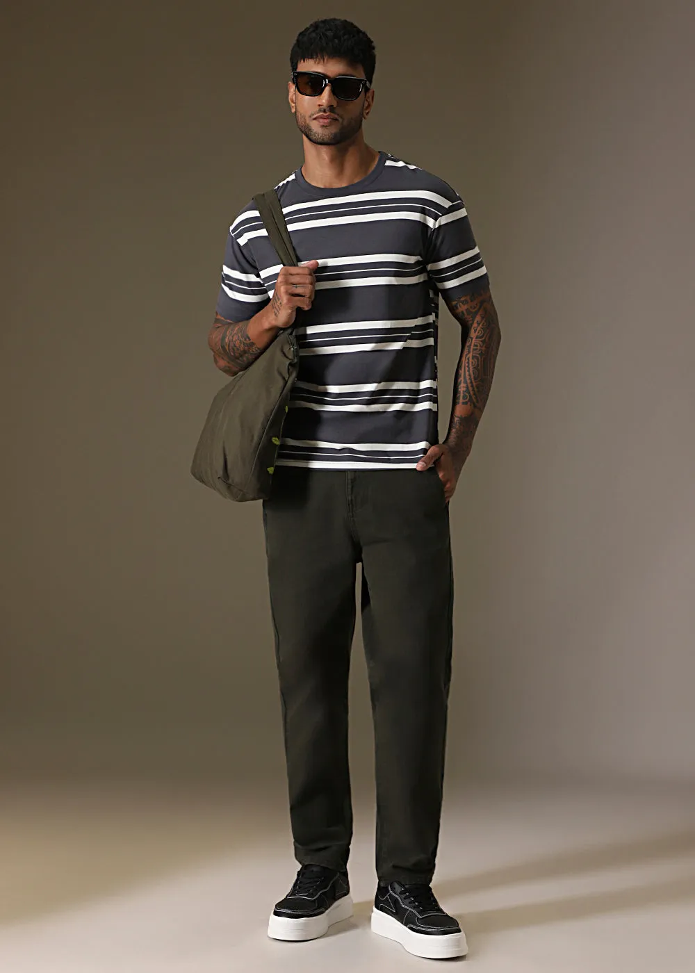 Grey Stripped Regular T-shirt