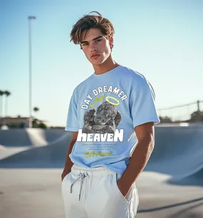 Heaven Blue Oversized Chest Graphic Printed Tshirt