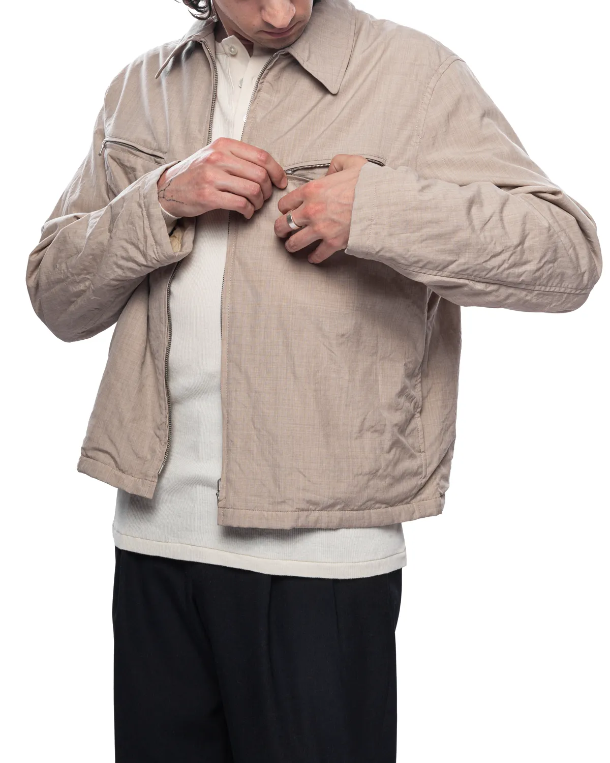 High Count Wool Poplin Blouson Top Beige