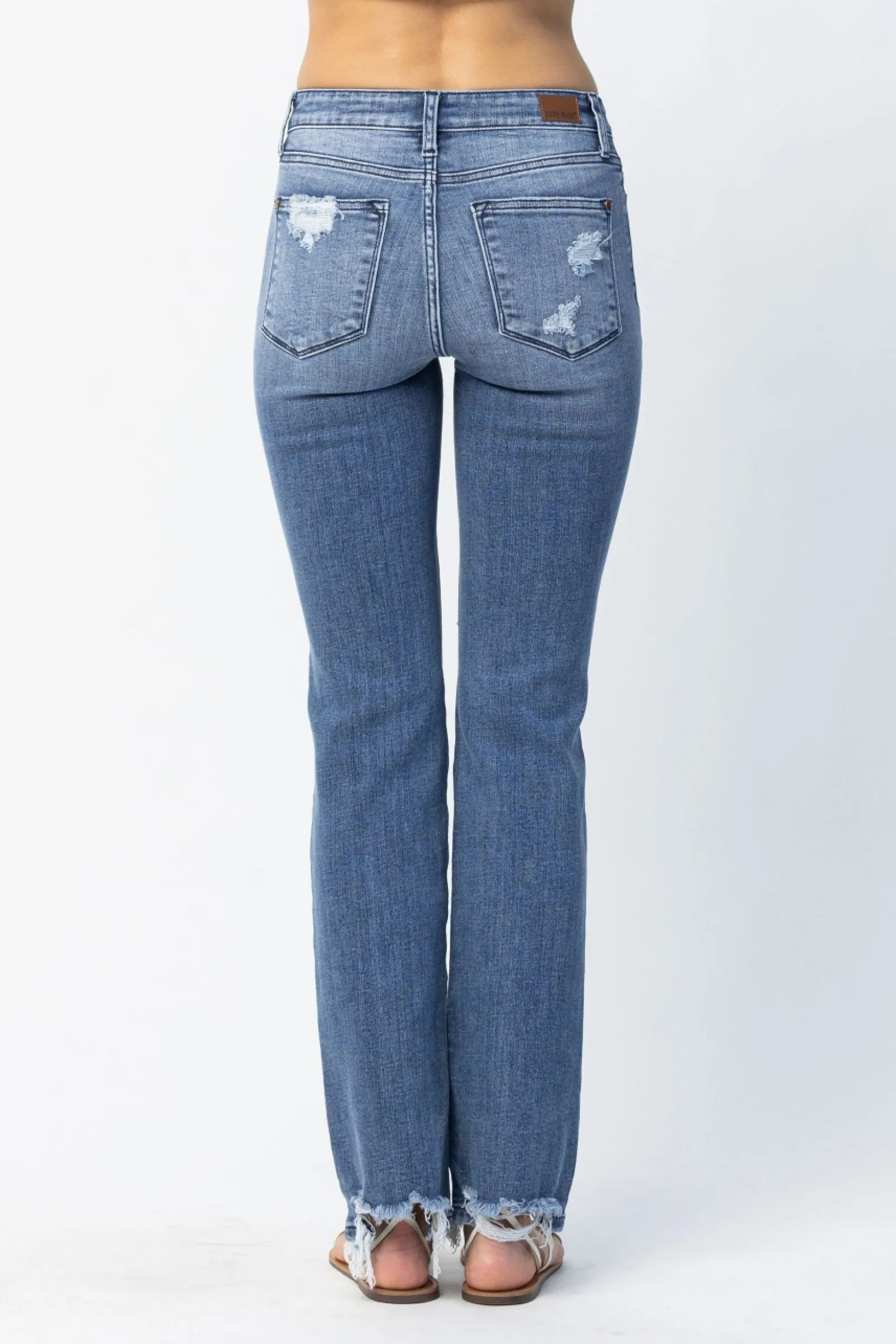 Judy Blue Reg/Plus Destroyed Straight Mid Rise Jeans