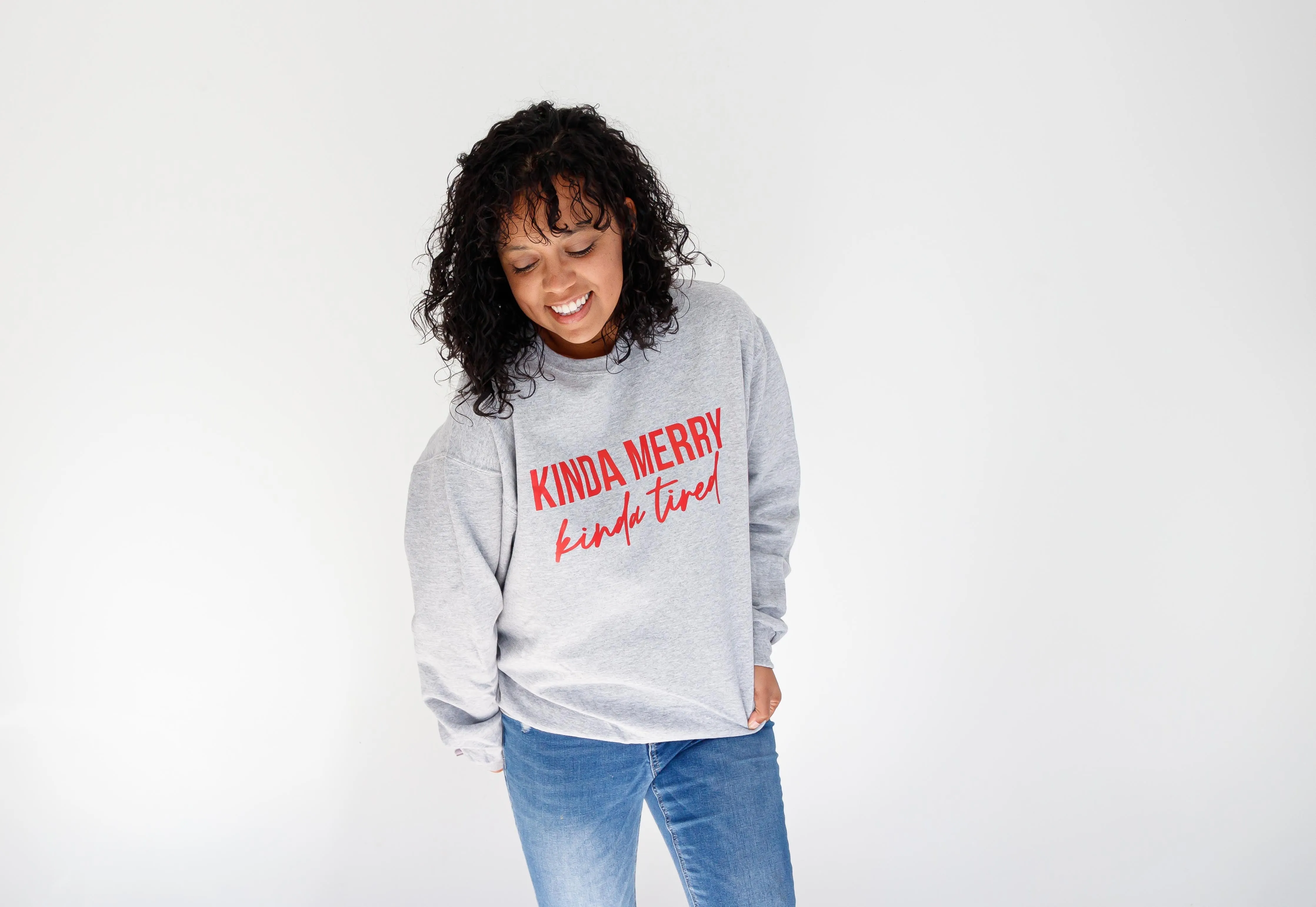 Kinda Merry Kinda Tired | Adult Crewneck Sweatshirt