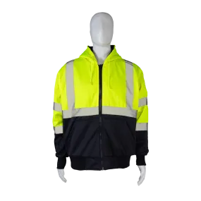 LNRVDWZHSW-C3 20 Oz. Double Weight Lime/Navy Reversible ANSI Class 3 Zip-Up Hooded Sweatshirt