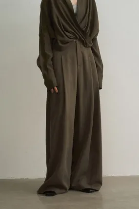 Lyocell blend brushed textured wide leg pants | 5 color