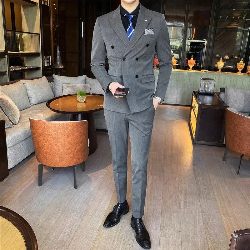Men's Double-Buckle Three-Piece Suit Set for All Seasons