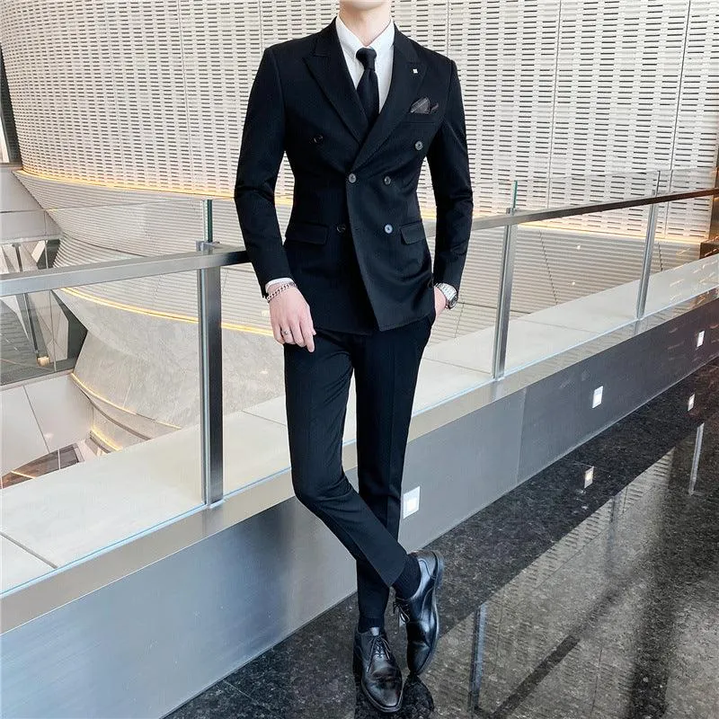 Men's Double-Buckle Three-Piece Suit Set for All Seasons