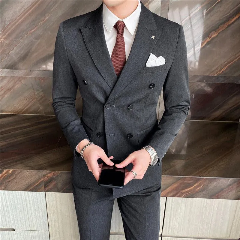 Men's Double-Buckle Three-Piece Suit Set for All Seasons