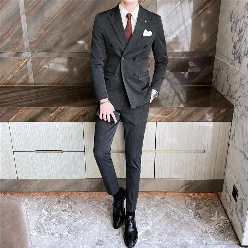 Men's Double-Buckle Three-Piece Suit Set for All Seasons