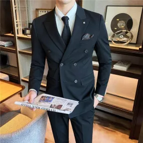 Men's Double-Buckle Three-Piece Suit Set for All Seasons