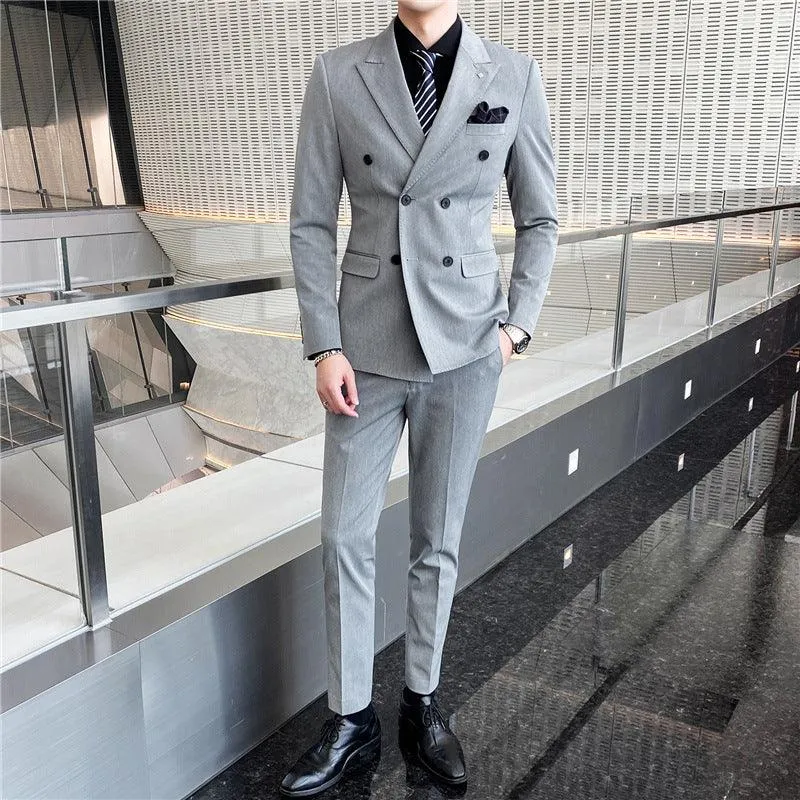 Men's Double-Buckle Three-Piece Suit Set for All Seasons