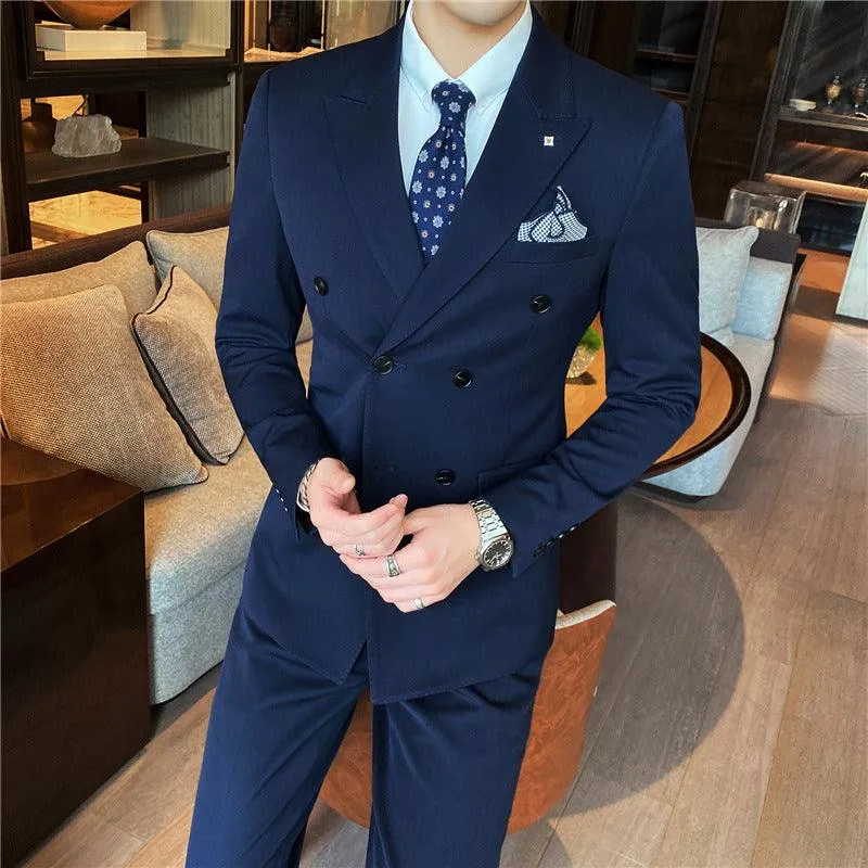 Men's Double-Buckle Three-Piece Suit Set for All Seasons