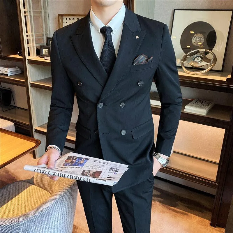 Men's Double-Buckle Three-Piece Suit Set for All Seasons