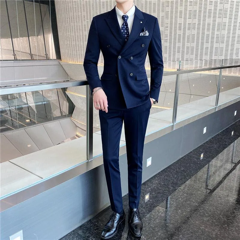 Men's Double-Buckle Three-Piece Suit Set for All Seasons