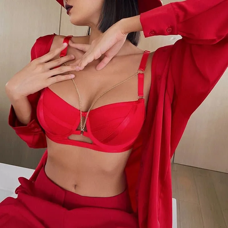 Metal Chain Push-Up Bra Set - Enhance Your Curves & Feel Sexy