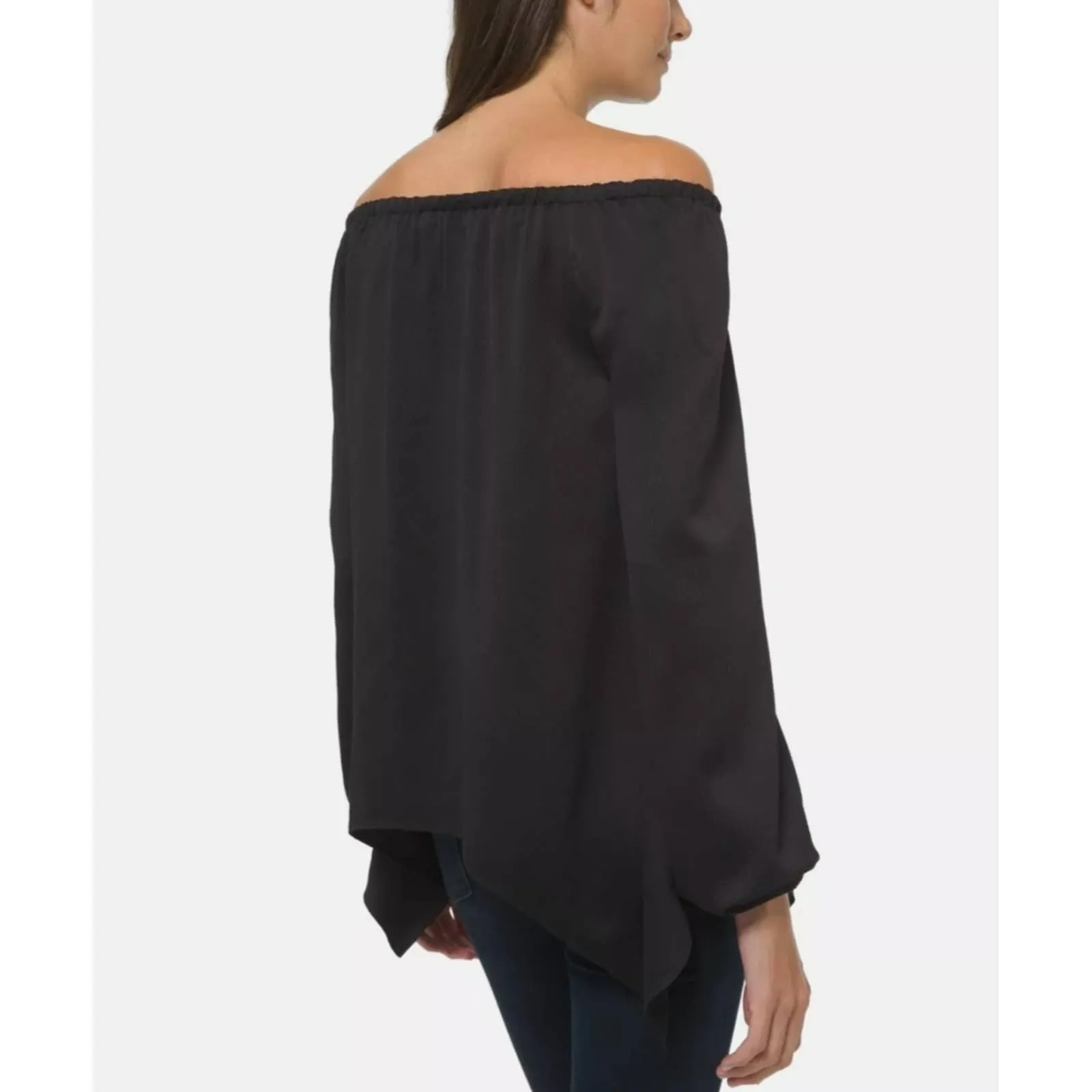 MICHAEL KORS Textured Pouf Off Shoulder Handkerchief Top Black XS