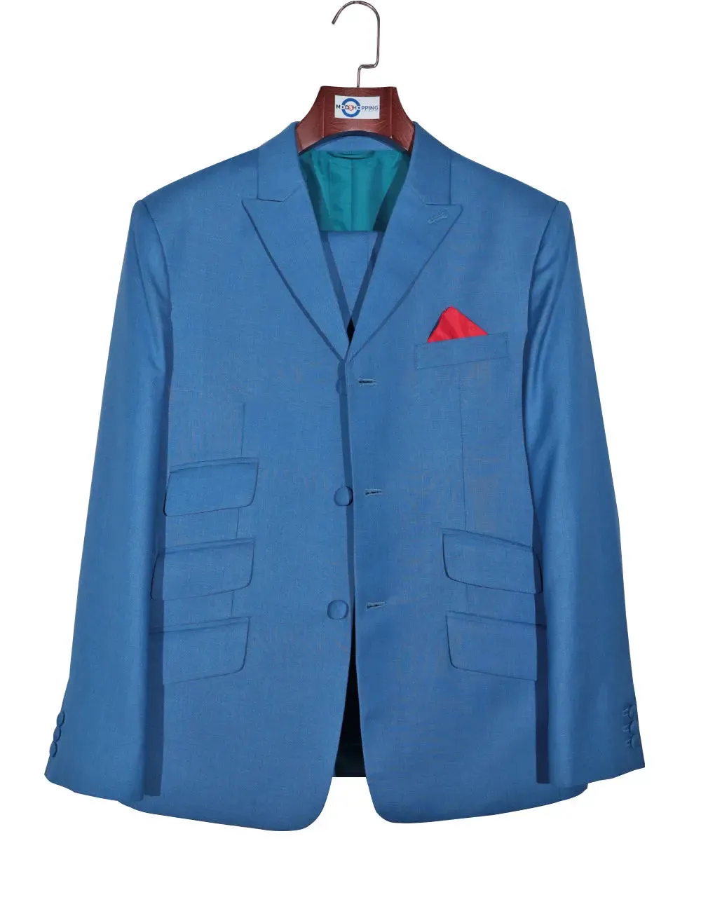 Mod Suit - Deep Sky Blue Sharkskin Suit