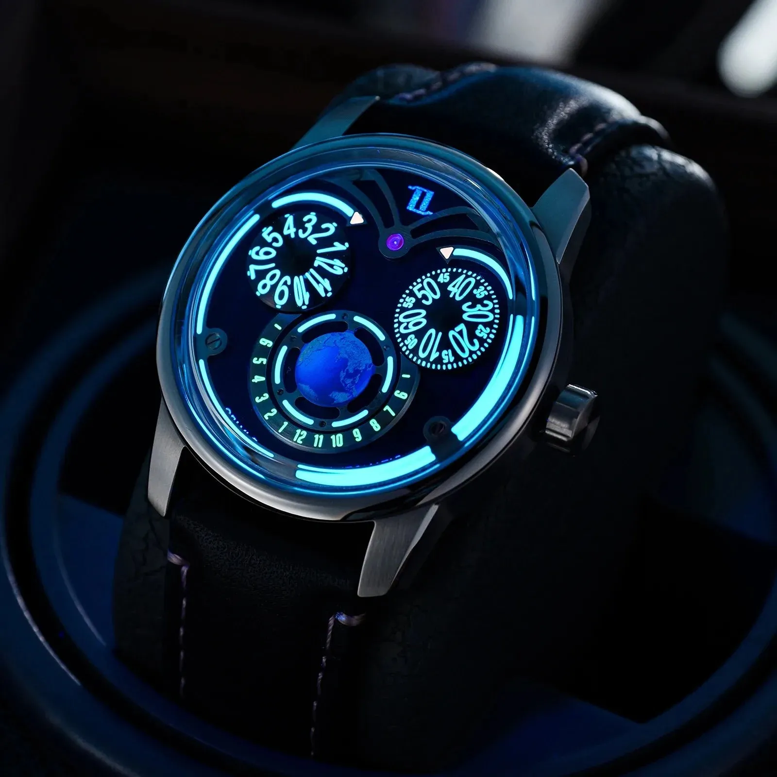 OBLVLO Men Automatic Watch 42MM Luxury Mechanical Wristwatch 50M Waterproof Sapphire Luminous Triple Windows Rotatable Dial