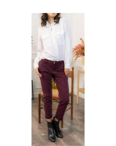 Plum Mid Waist Straight Leg Chinos