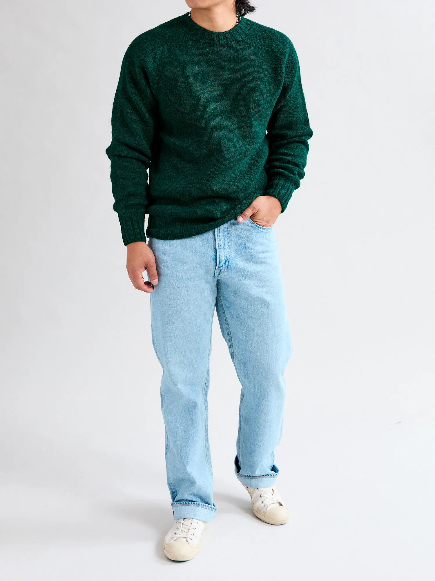 "Boxy Space Knit" Wool Sweater in Bottle