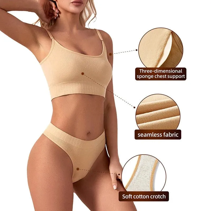 Seamless Comfort Bra Set with Wire-Free Design and Padded Cups