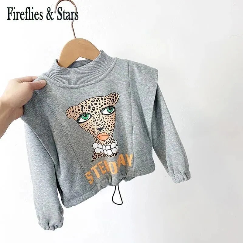 Spring Winter Girls Sweat Shirt Baby Hoodies For Kids Pullover Tops Children Warm Clothes Fashion Leopard Print Velvet 2 To 7 Yr