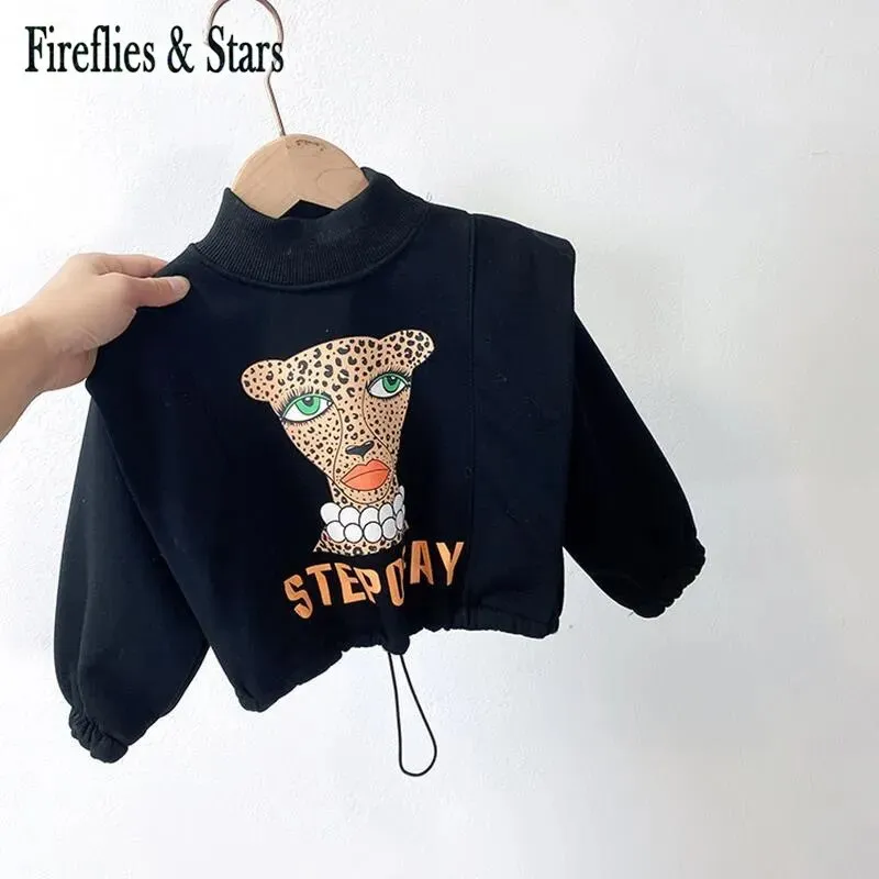 Spring Winter Girls Sweat Shirt Baby Hoodies For Kids Pullover Tops Children Warm Clothes Fashion Leopard Print Velvet 2 To 7 Yr
