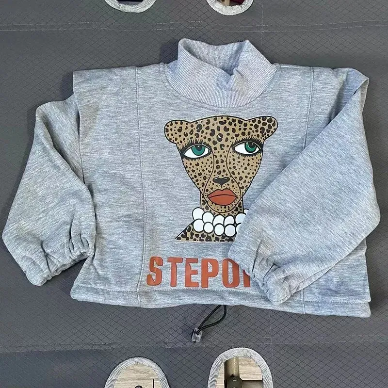 Spring Winter Girls Sweat Shirt Baby Hoodies For Kids Pullover Tops Children Warm Clothes Fashion Leopard Print Velvet 2 To 7 Yr