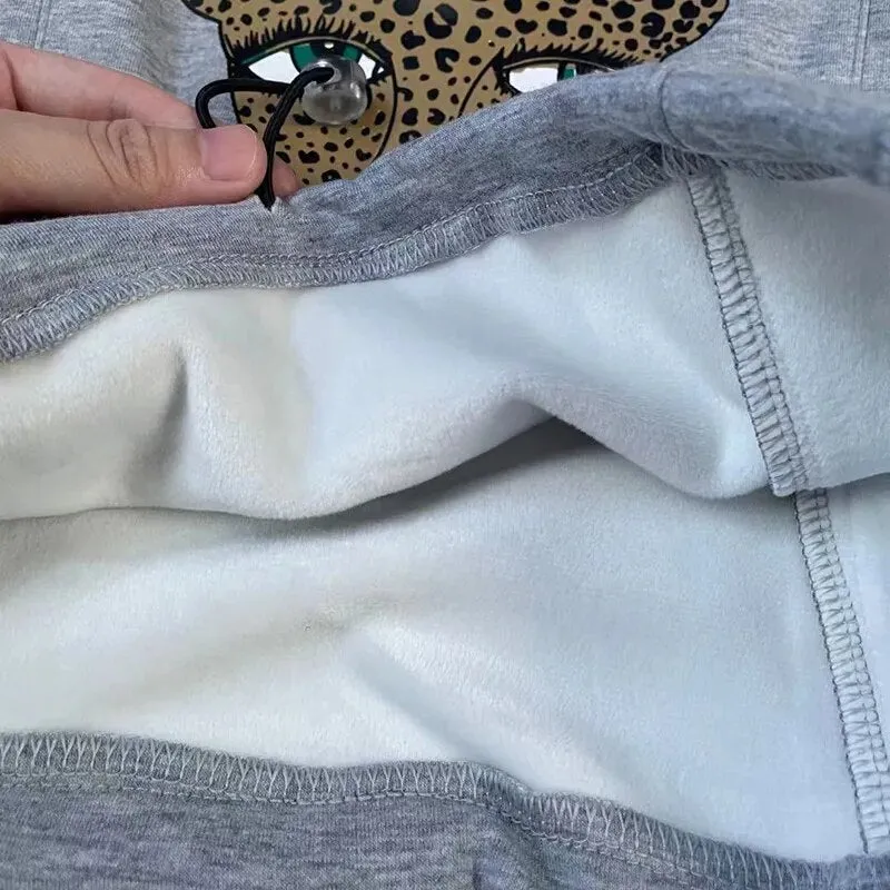 Spring Winter Girls Sweat Shirt Baby Hoodies For Kids Pullover Tops Children Warm Clothes Fashion Leopard Print Velvet 2 To 7 Yr
