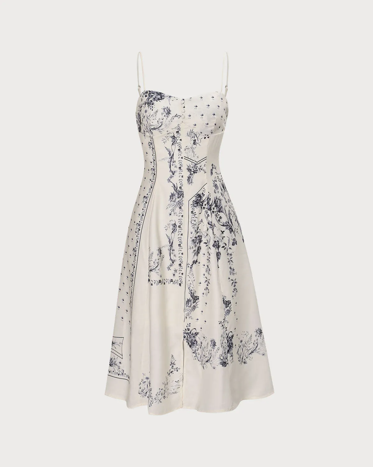 The Beige Floral Split Hem Slip Midi Dress