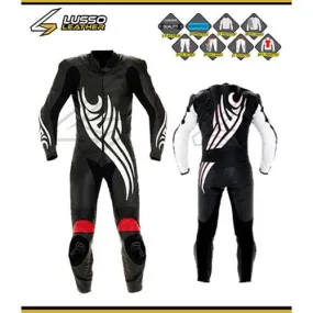 Tribal design black and white motorcycle leather suit