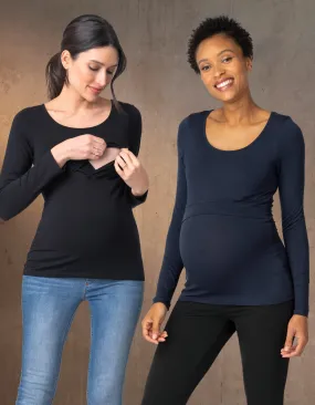 Twin Pack Maternity   Nursing Long Sleeve Tops – Black   Navy