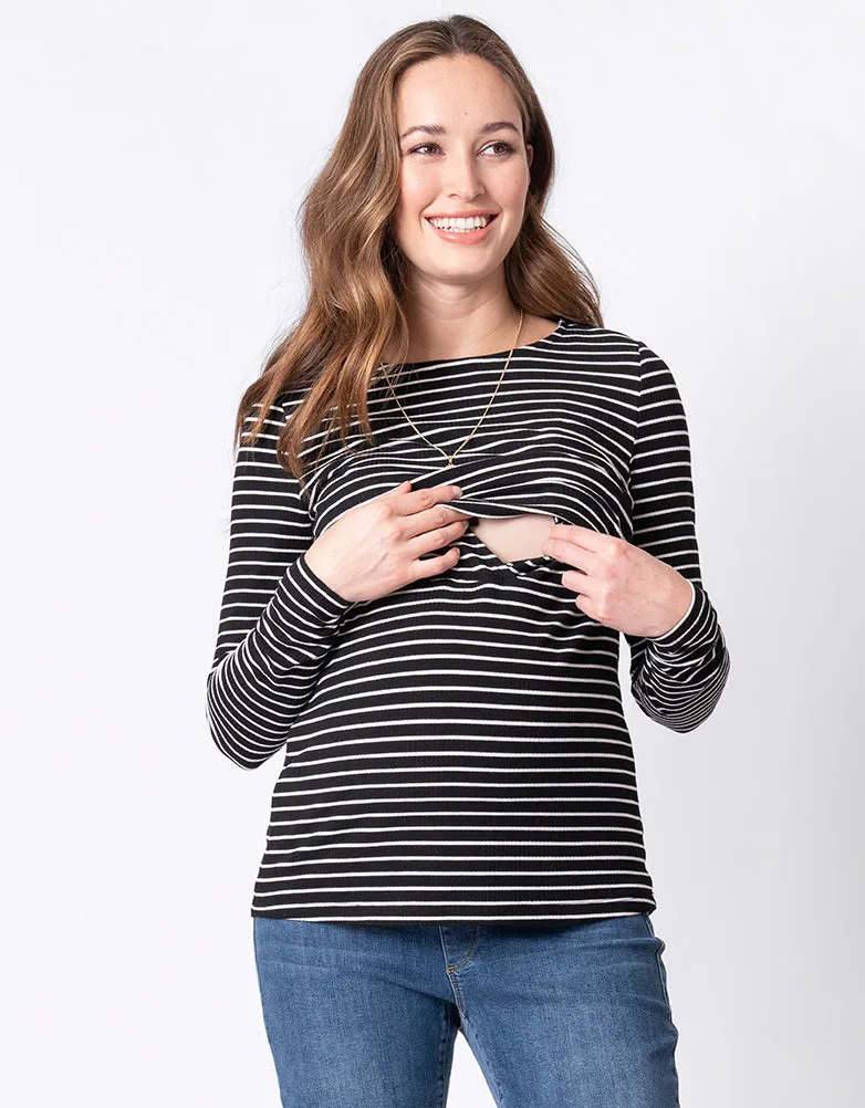 Twin Pack Maternity   Nursing Tops – Black   White Stripe