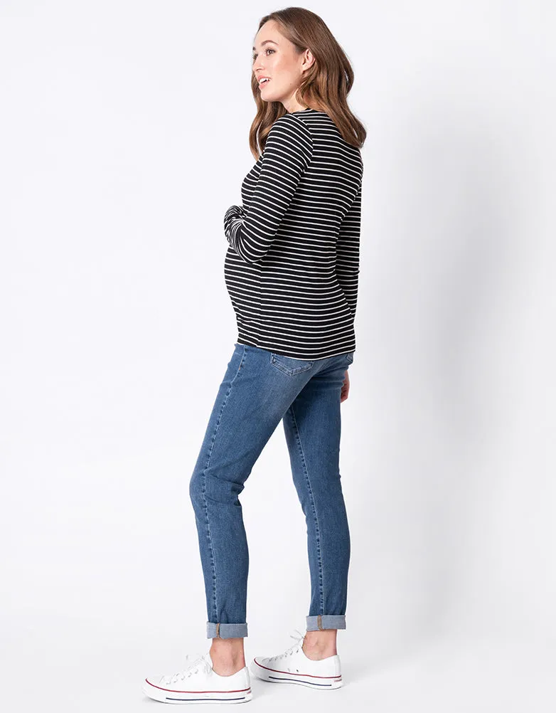 Twin Pack Maternity   Nursing Tops – Black   White Stripe