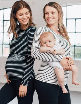 Twin Pack Maternity   Nursing Tops – Black   White Stripe