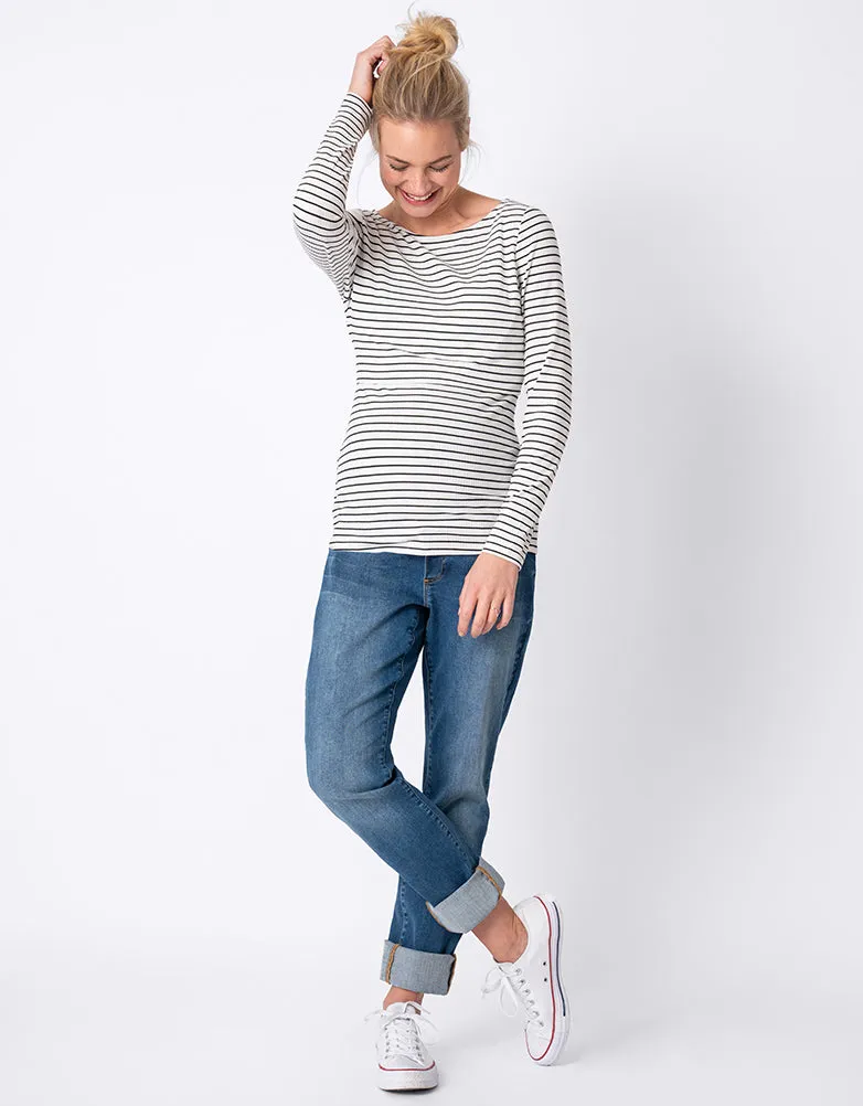 Twin Pack Maternity   Nursing Tops – Black   White Stripe
