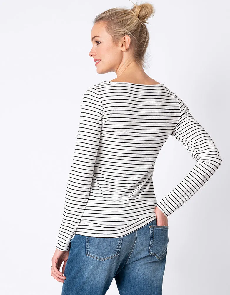 Twin Pack Maternity   Nursing Tops – Black   White Stripe
