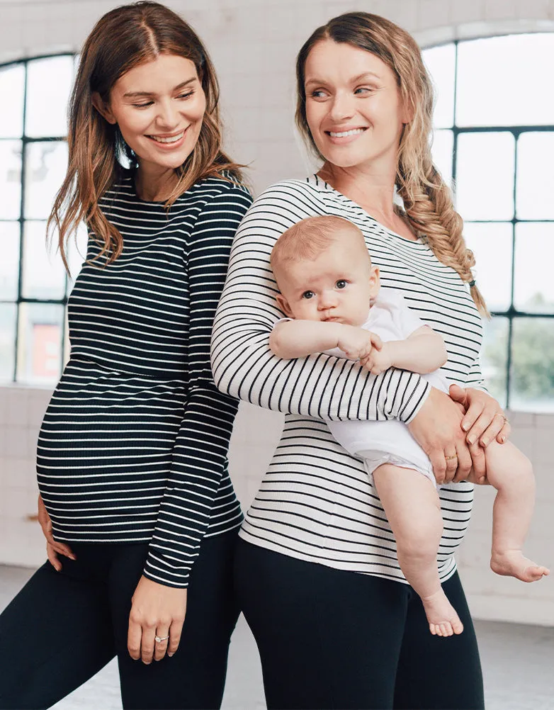 Twin Pack Maternity   Nursing Tops – Black   White Stripe
