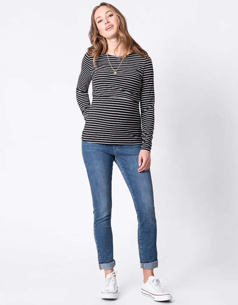 Twin Pack Maternity   Nursing Tops – Black   White Stripe